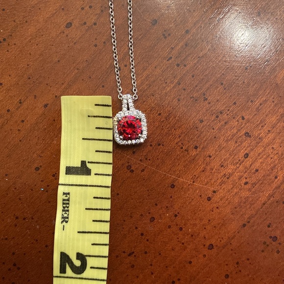 Lab created ruby and cubic zirconia 925 sterling silver necklace - Picture 3 of 5